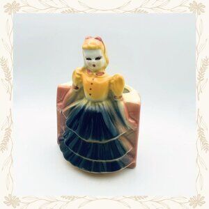 Vintage Lady Figurine Ceramic Planter – Mid-Century Kitsch Charm